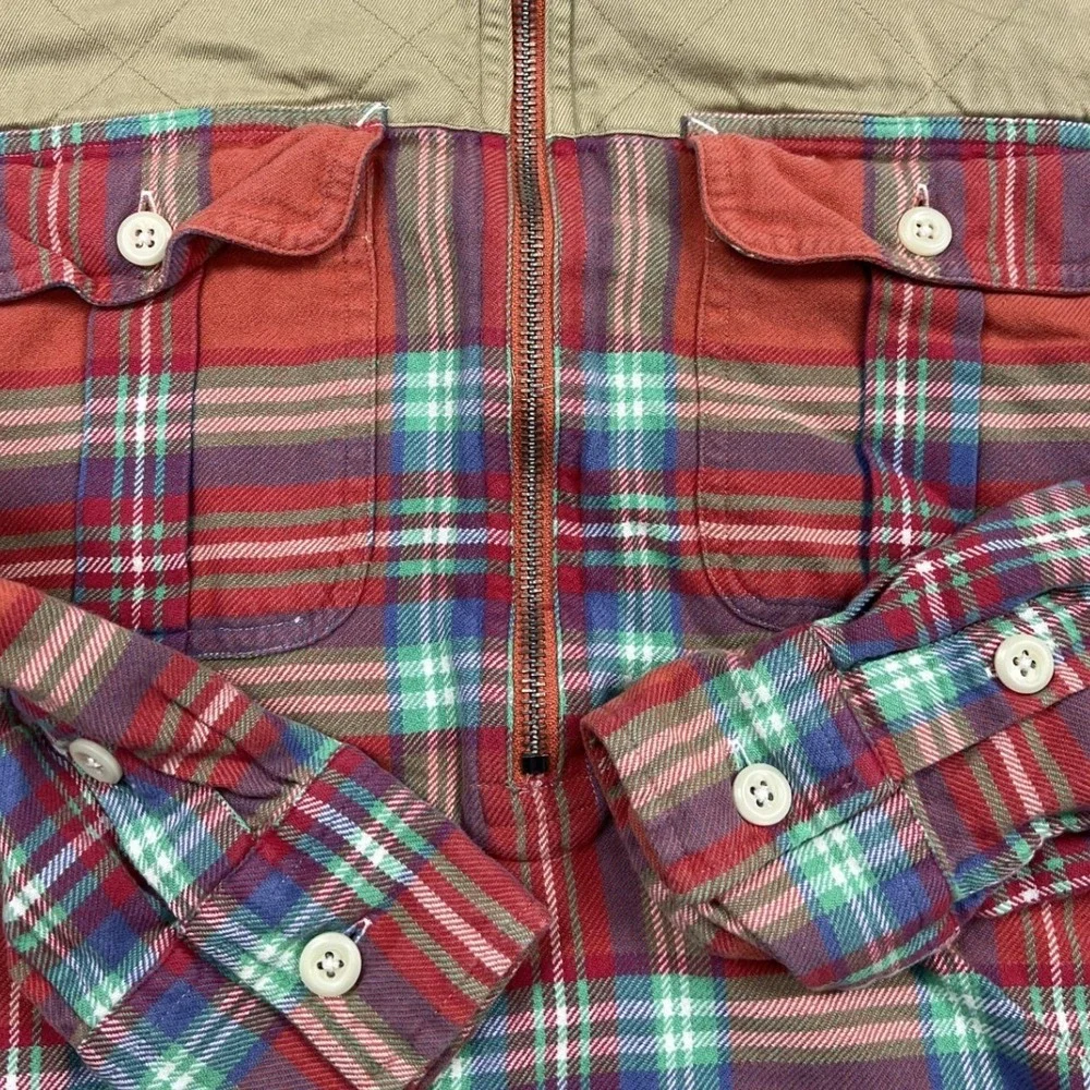Polo Ralph Lauren Flannel Shirt Mens S Red Plaid Quilted Yoke Quarter Zip